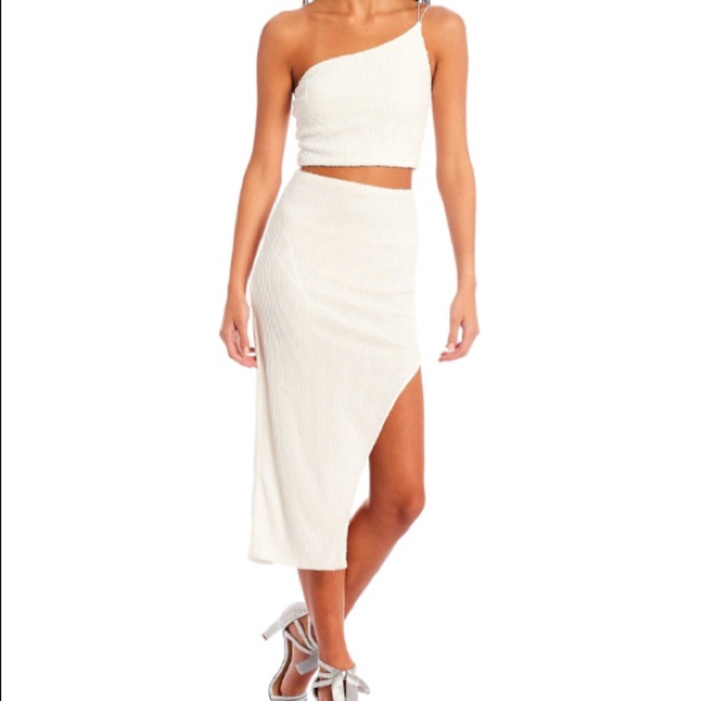 White Sparkly Two Piece Asymmetrical Formal Dress